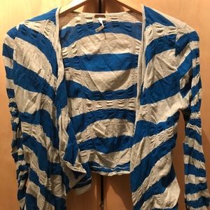 Free People Blue and Grey Striped Cardi